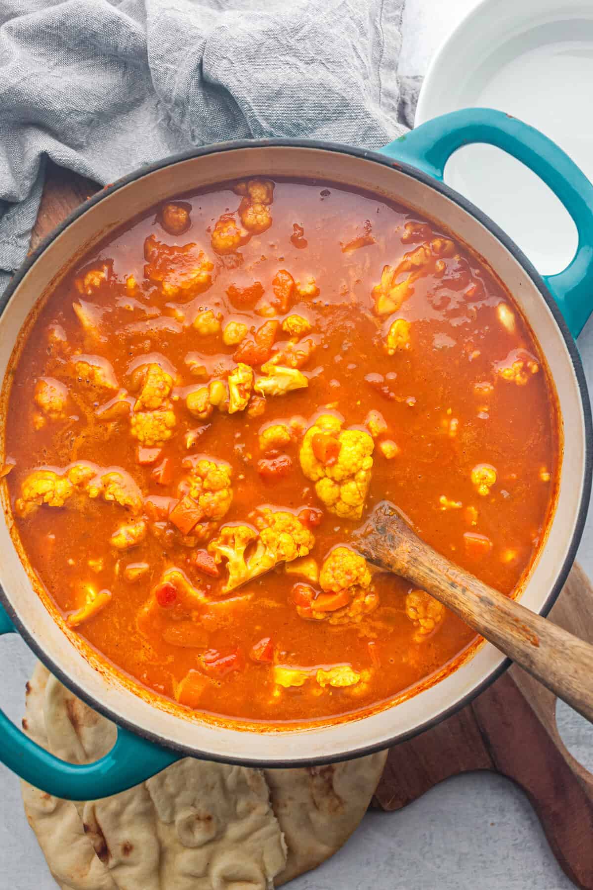 Vegetarian tiki masala cooked in a Dutch oven.