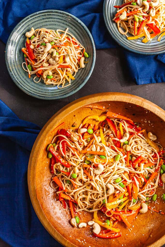Spicy Udon Noodle Salad with Edamame and Cashews Balancing Bowls