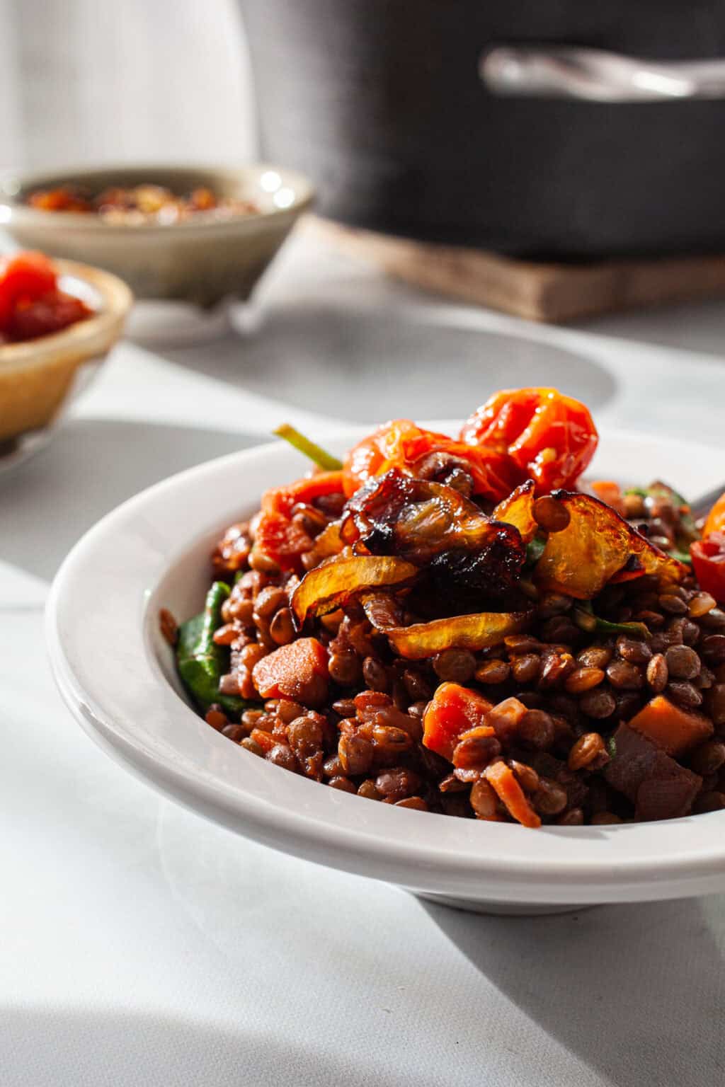 French Lentils Braised in Red Wine and Caramelized Onions Balancing Bowls